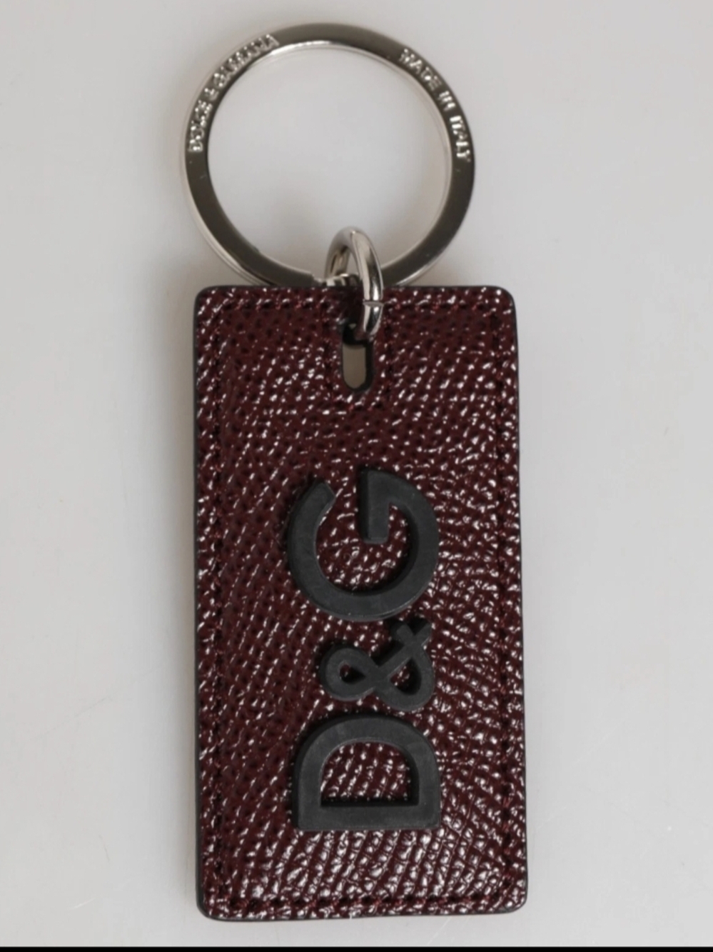 Dolce & Gabbana Leather Logo Keychain in Deep Burgundy